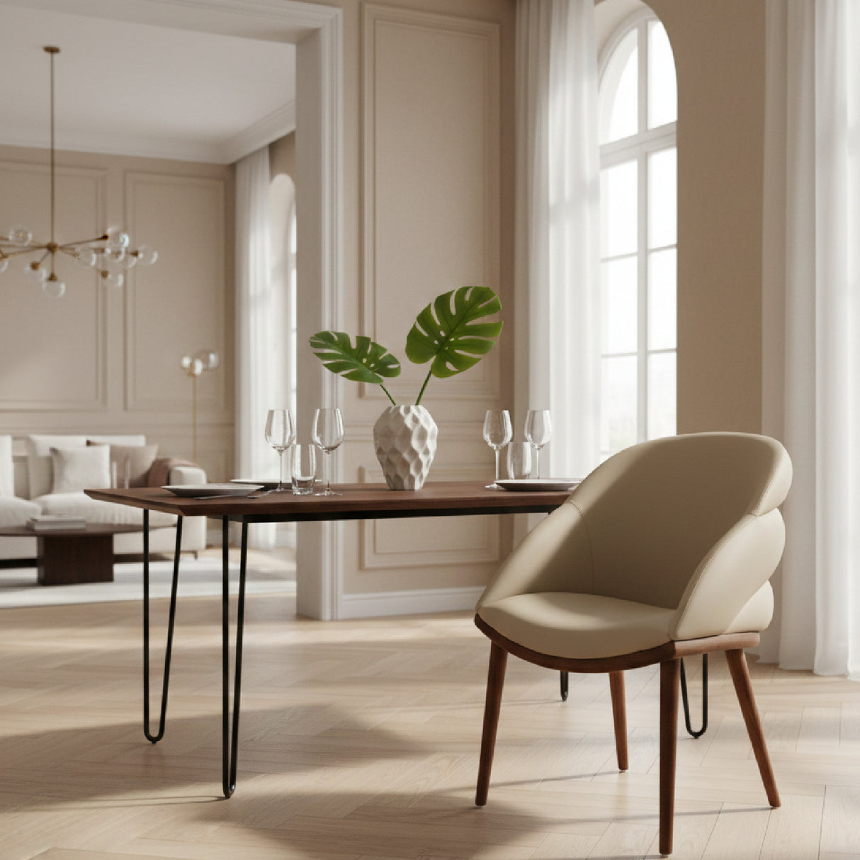 Beige Vegan Leather Dining Chair | OROA Modern Michael