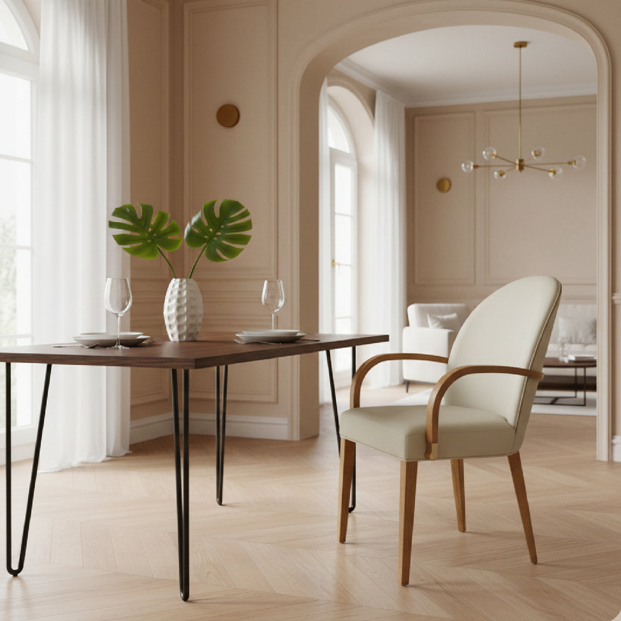 Taupe Vegan Leather Dining Armchair | OROA Modern Rexford