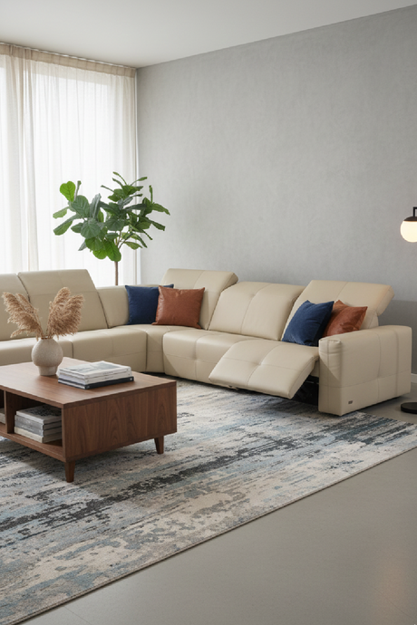 Cream Leather Recliner Sectional Sofa | OROA Modern Nizza
