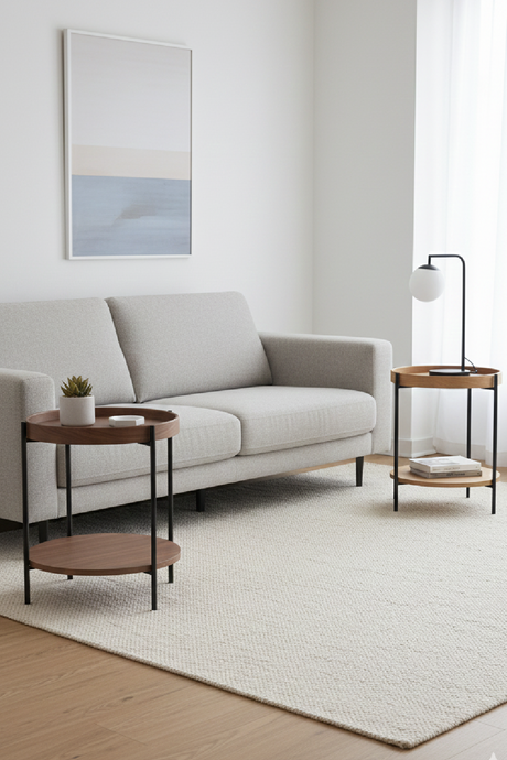 Round Wooden 2-Layer End Table | OROA Modern Savoy