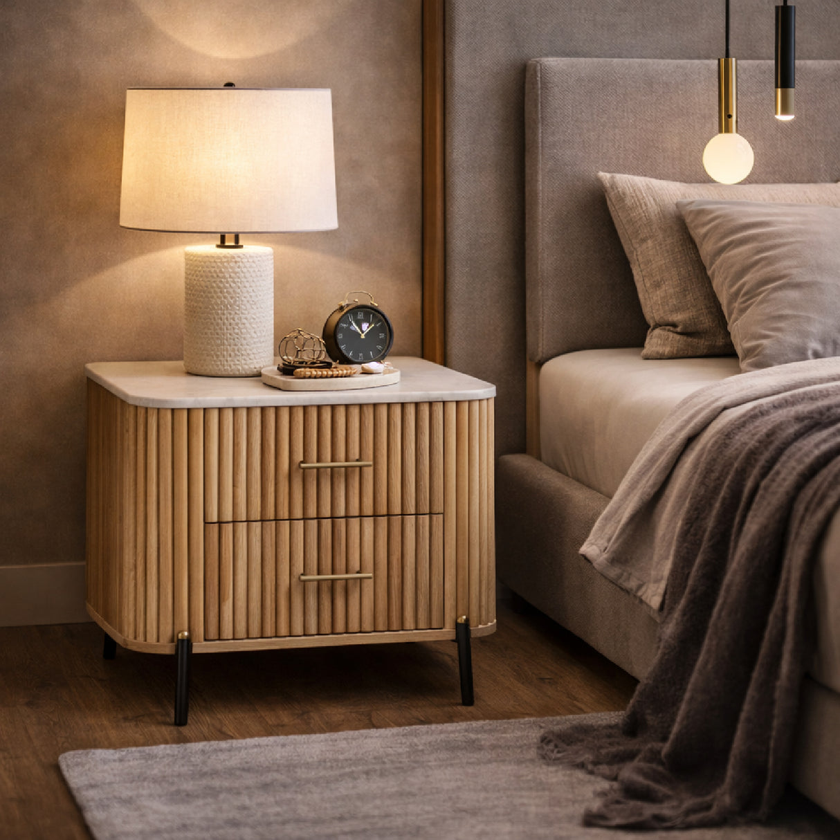   Varnished Mango Wood 2-Drawer Nightstand | Oroa.com