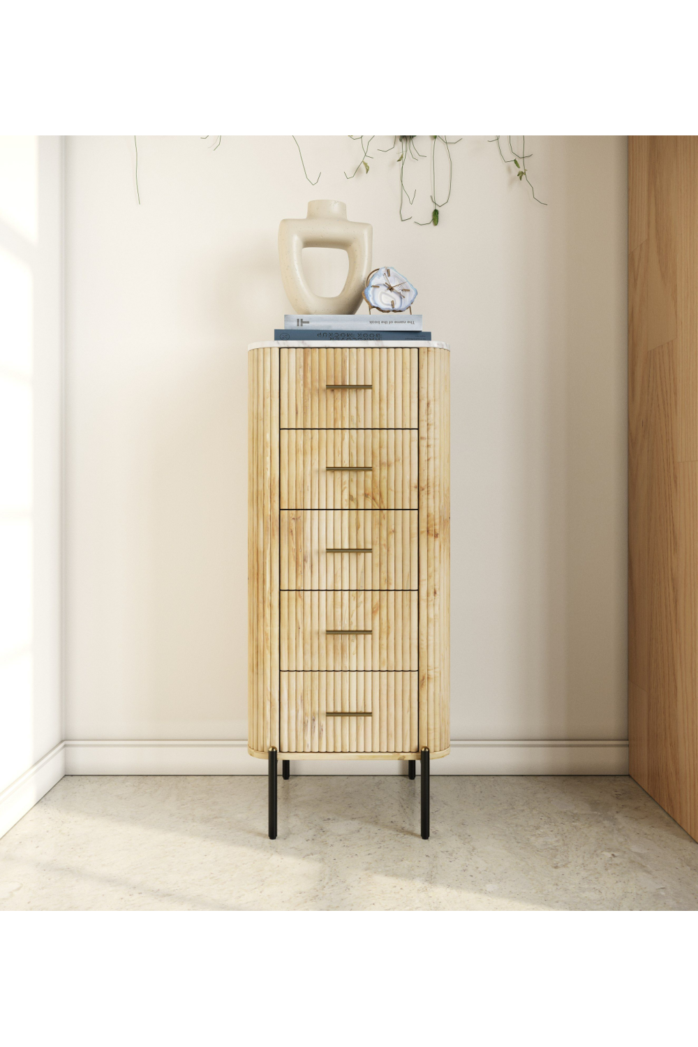 Fluted Mango Wood 5-Drawer Chest | OROA Modern Cambridge | Oroa.com