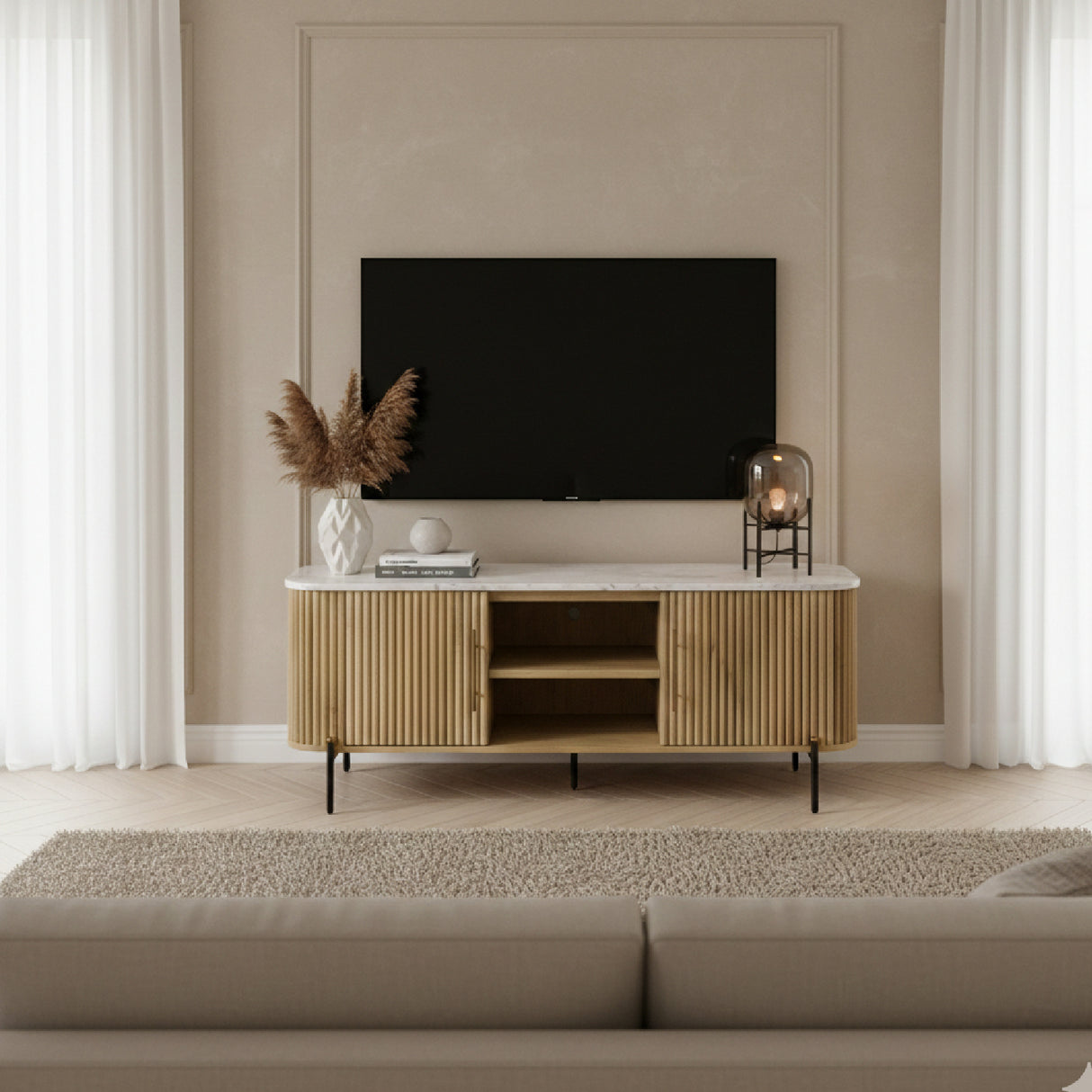   Fluted Mango Wood Media Unit | Oroa.com