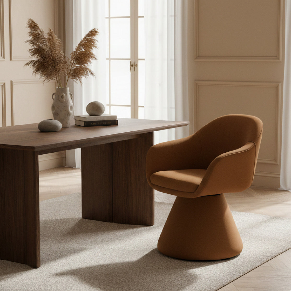 Brown Fabric Swivel Dining Chair | OROA Modern Risa