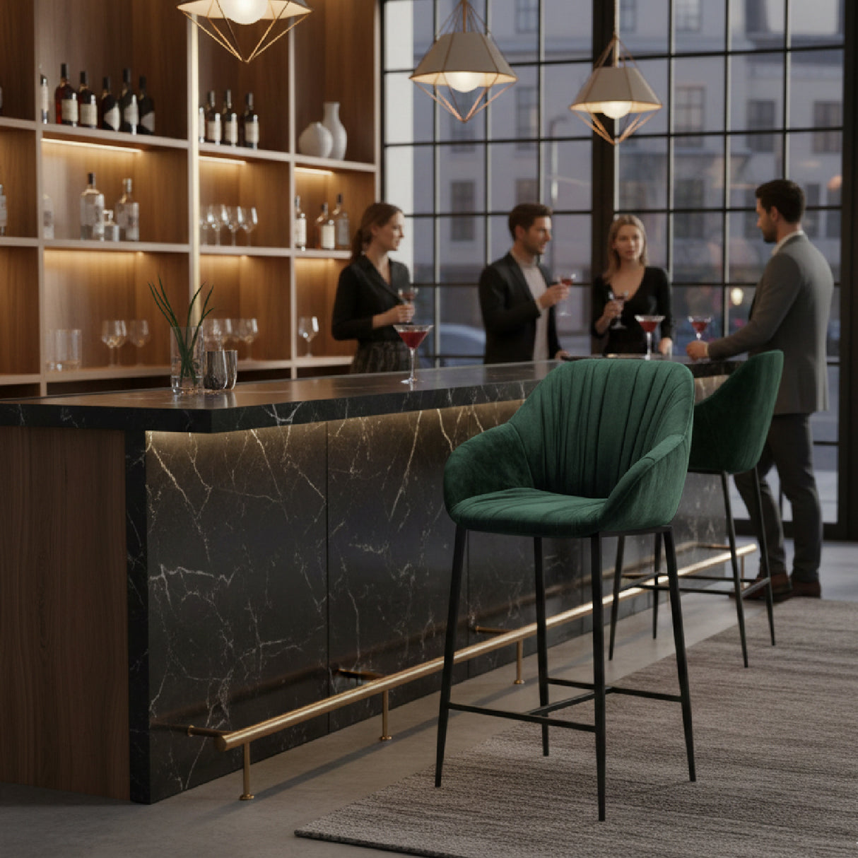   Green Velvet Bar Stool | Oroa.com