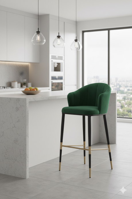 Green Velvet Curved Bar Stool | OROA Modern Adak | Oroa.com