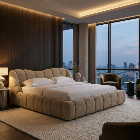   Tan Upholstered Panel Headboard Bed | Oroa.com