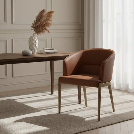 Curved Brown Leather Dining Chair | OROA Modern Aragon
