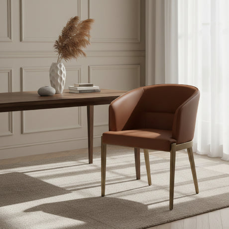   Curved Brown Leather Dining Chair | Oroa.com