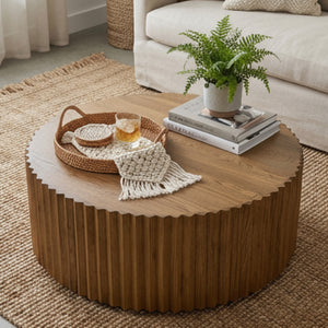  Reeded Walnut Round Coffee Table | Oroa.com