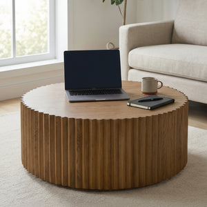   Reeded Walnut Round Coffee Table | Oroa.com