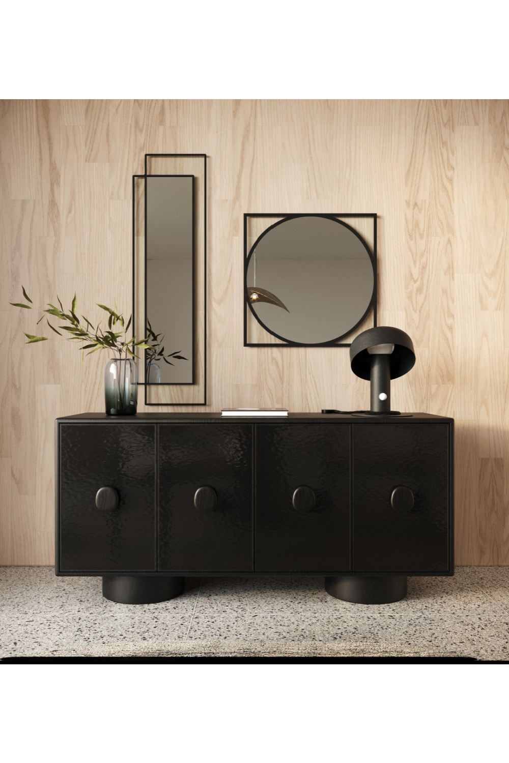 Black Wave Glass 4-Door Sideboard | OROA Modern Calexico | Oroa.com
