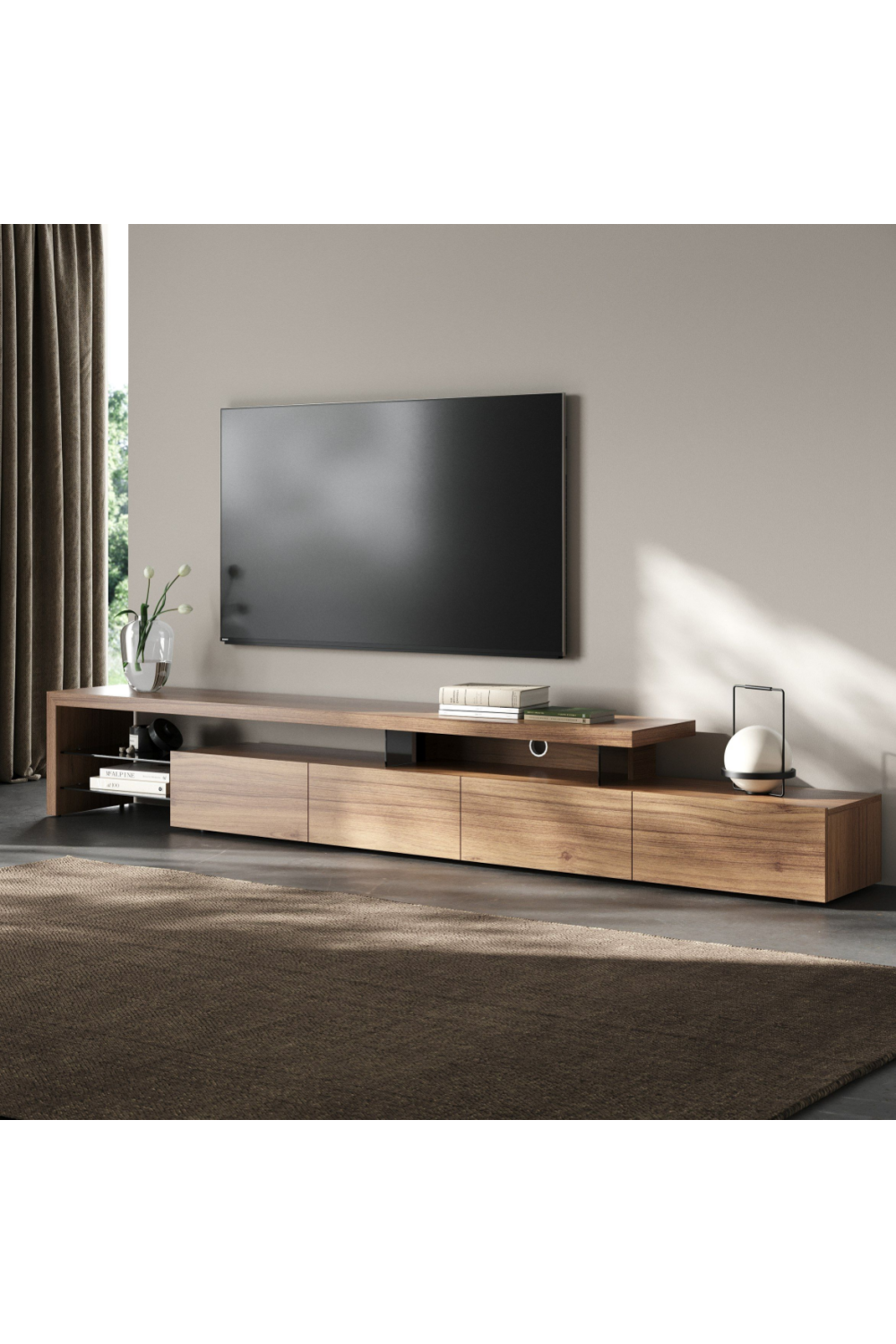 Walnut Veneer 4-Drawer TV Stand | OROA Modern Loreta | Oroa.com
