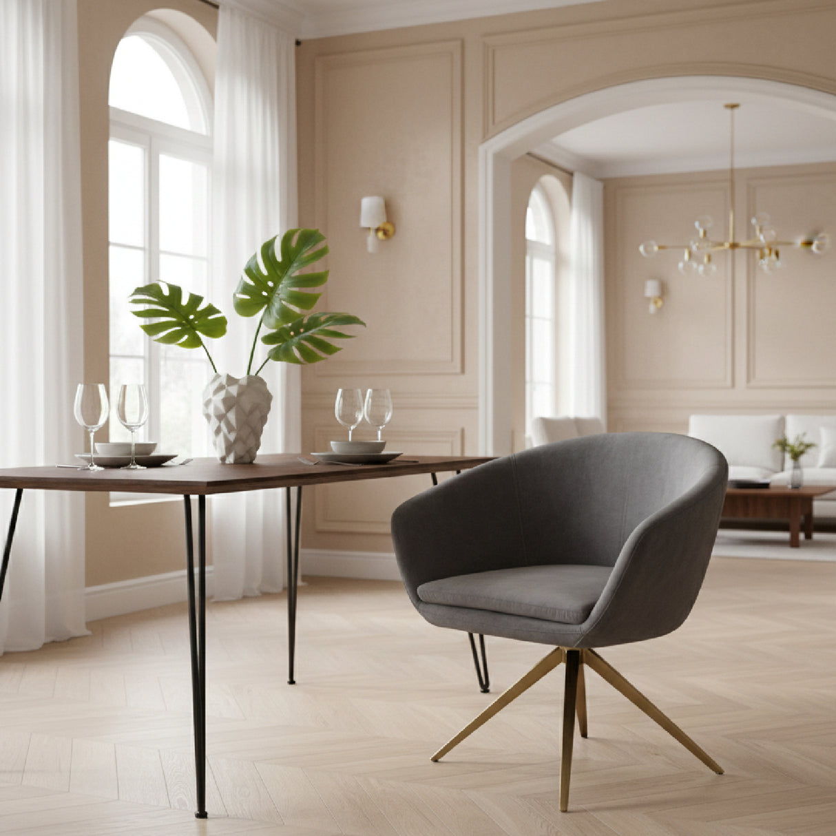   Gray Velvet Curved Dining Chair | Oroa.com