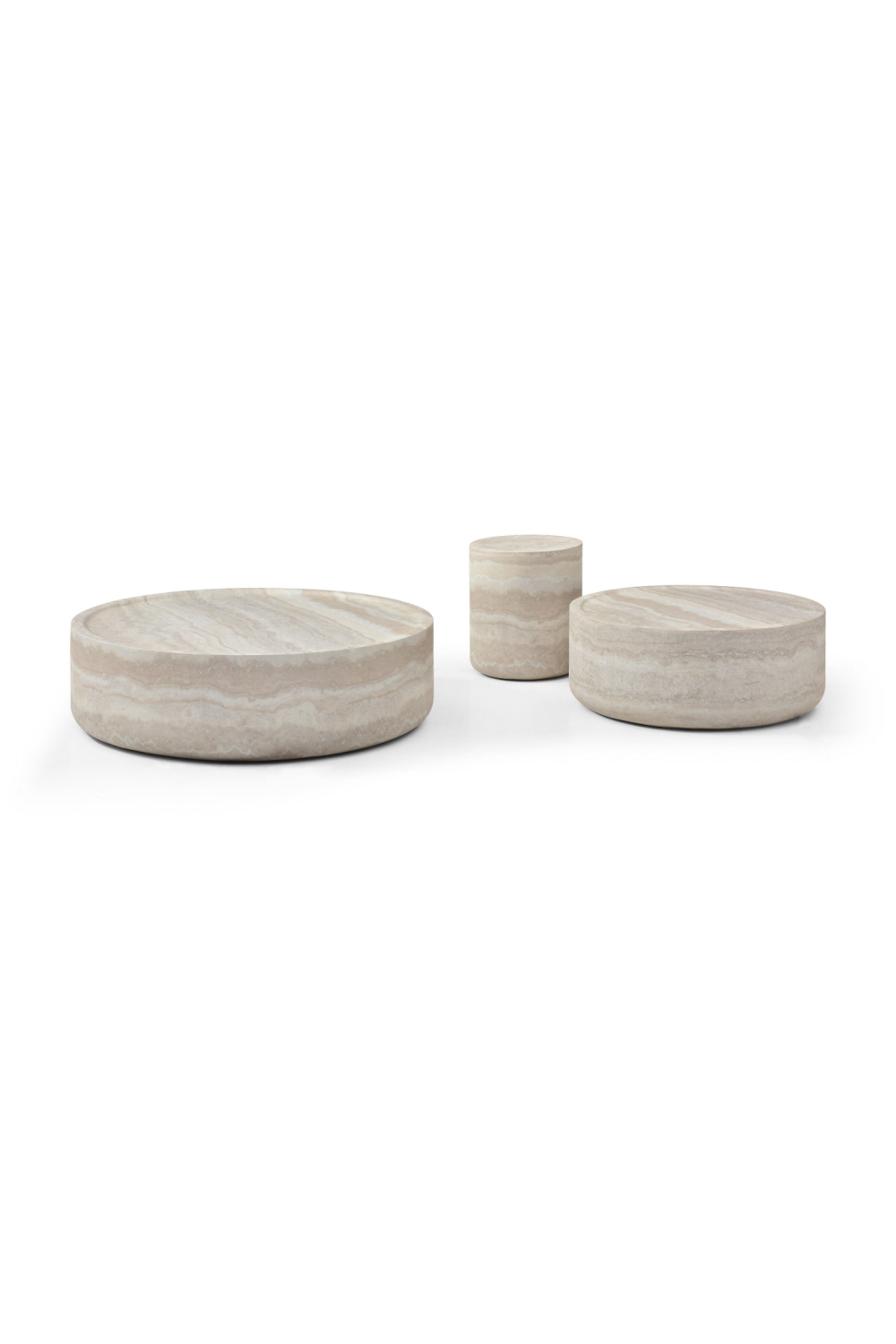 Travertine Round Coffee Table Set (3) | OROA Modern Benji | Oroa.com