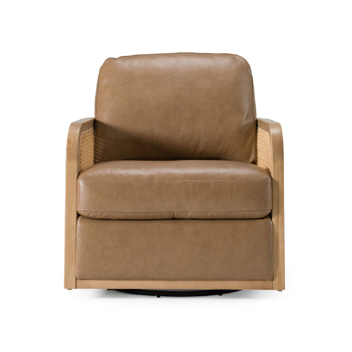   Tan Leather Wicker Swivel Chair | Oroa.com