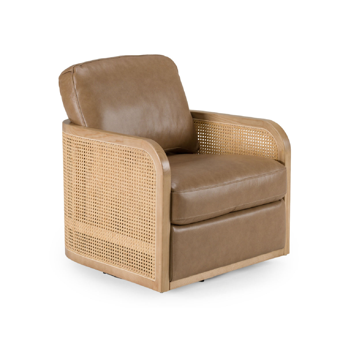   Tan Leather Wicker Swivel Chair | Oroa.com