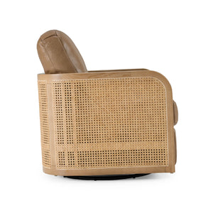   Tan Leather Wicker Swivel Chair | Oroa.com