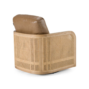   Tan Leather Wicker Swivel Chair | Oroa.com