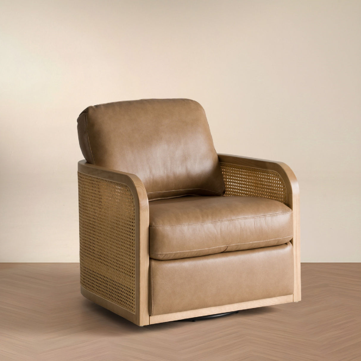   Tan Leather Wicker Swivel Chair | Oroa.com