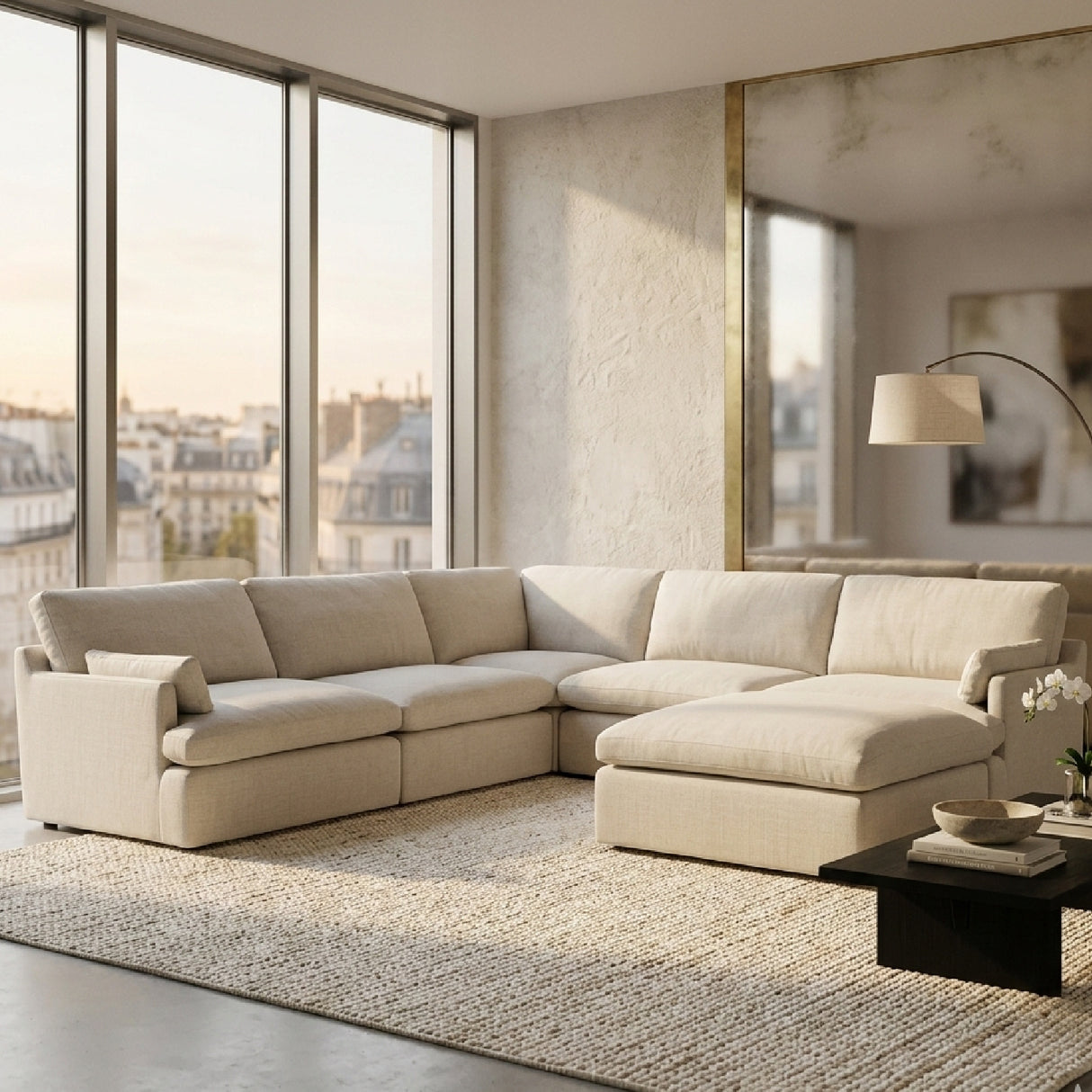   Beige Linen Sectional Sofa | Oroa.com