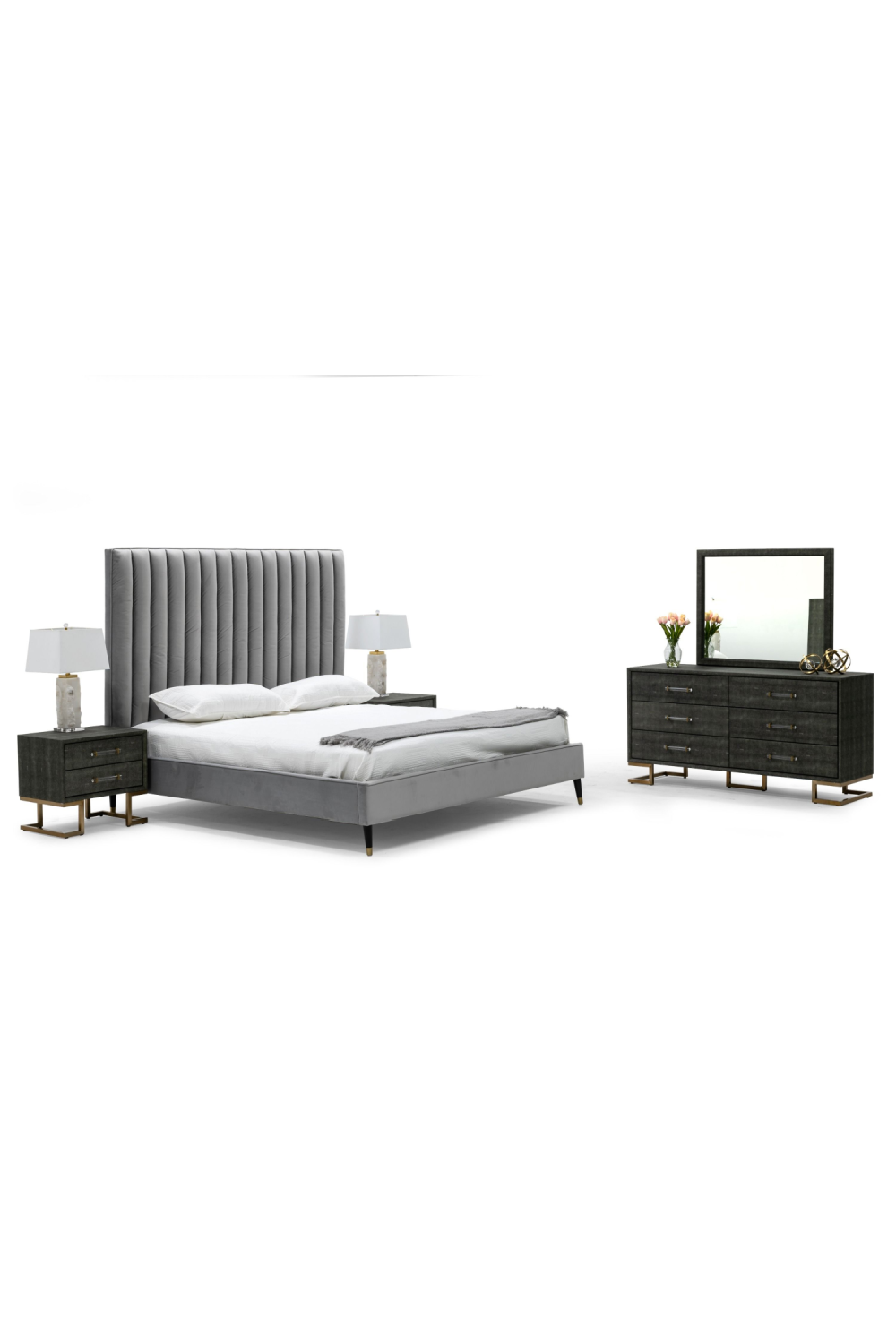 Gray Velvet Channel-Tufted Bed | OROA Modern Hemlock | Oroa.com