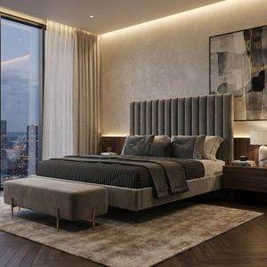   Gray Velvet Channel-Tufted Bed | Oroa.com