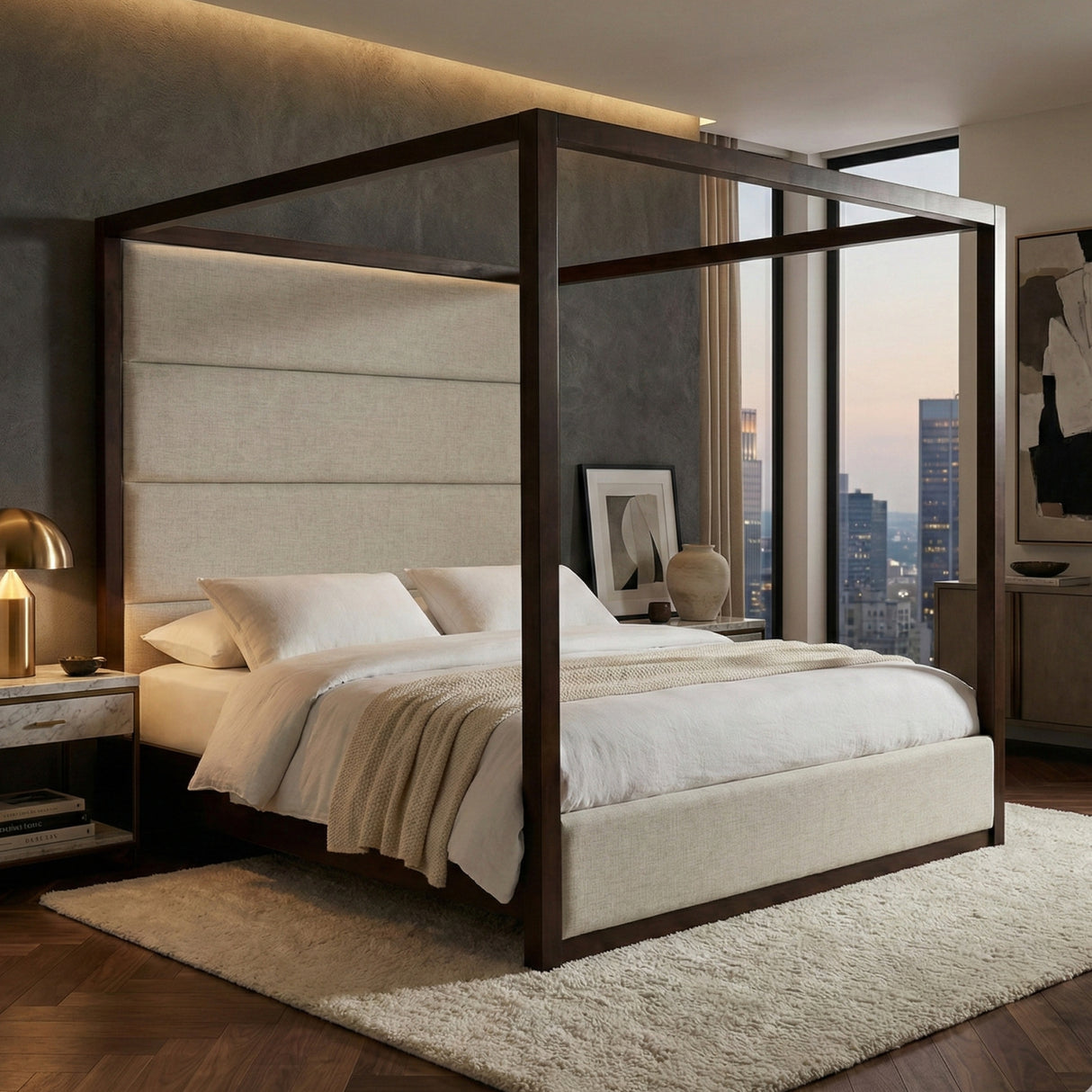   Brown Oak Canopy Bed | Oroa.com