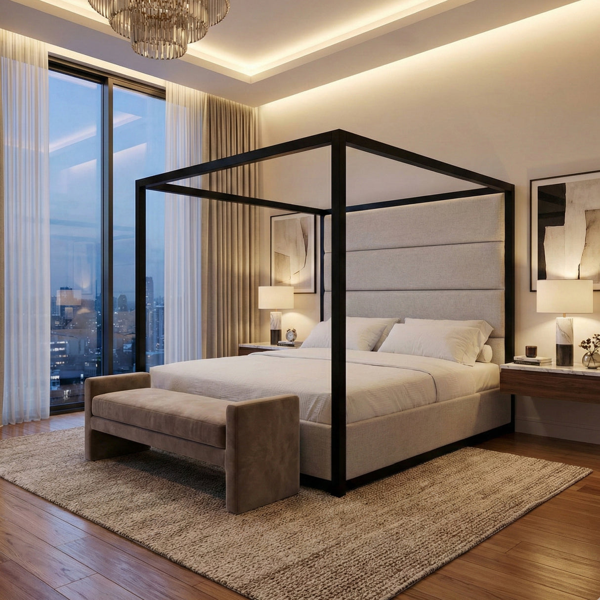   Gray Canopy Queen Bed | Oroa.com