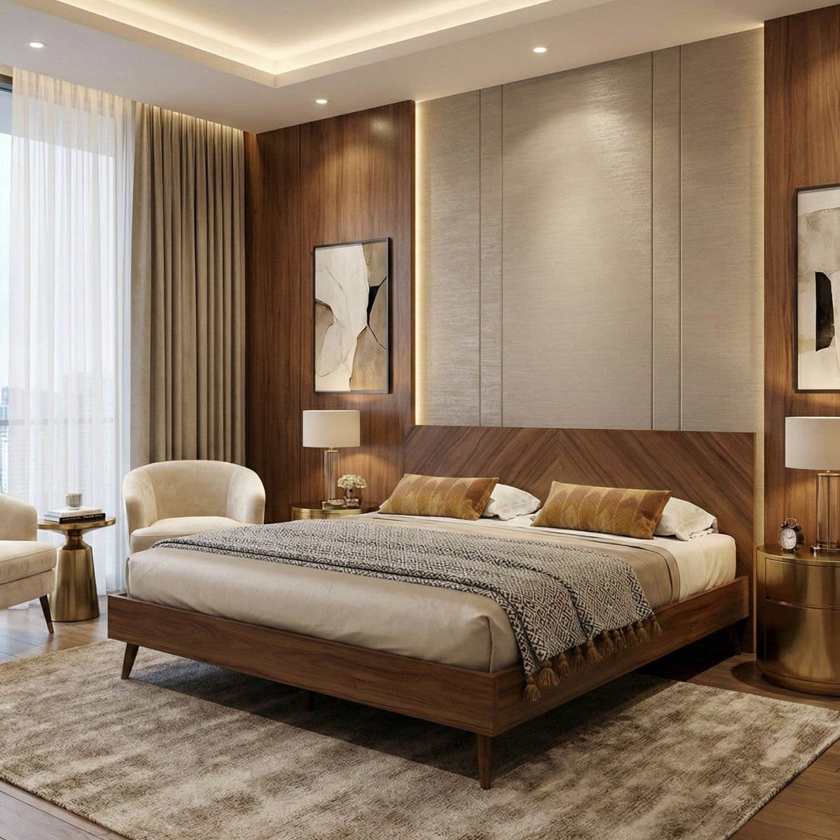   Walnut Veneer Bed | Oroa.com
