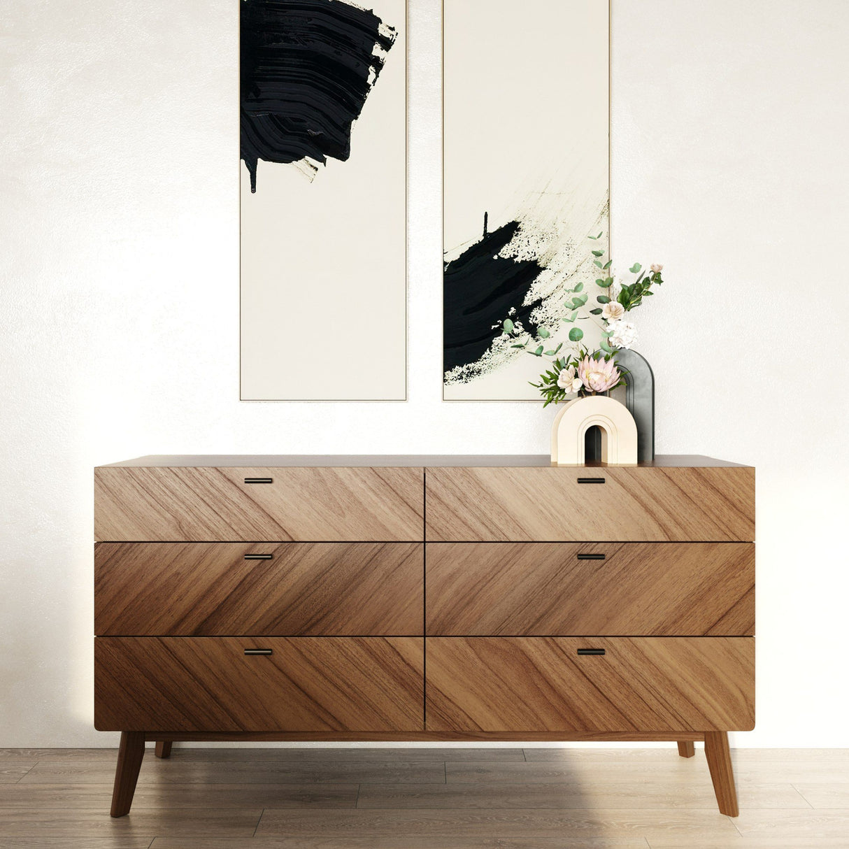   6-Drawer Walnut Veneer Dresser | Oroa.com