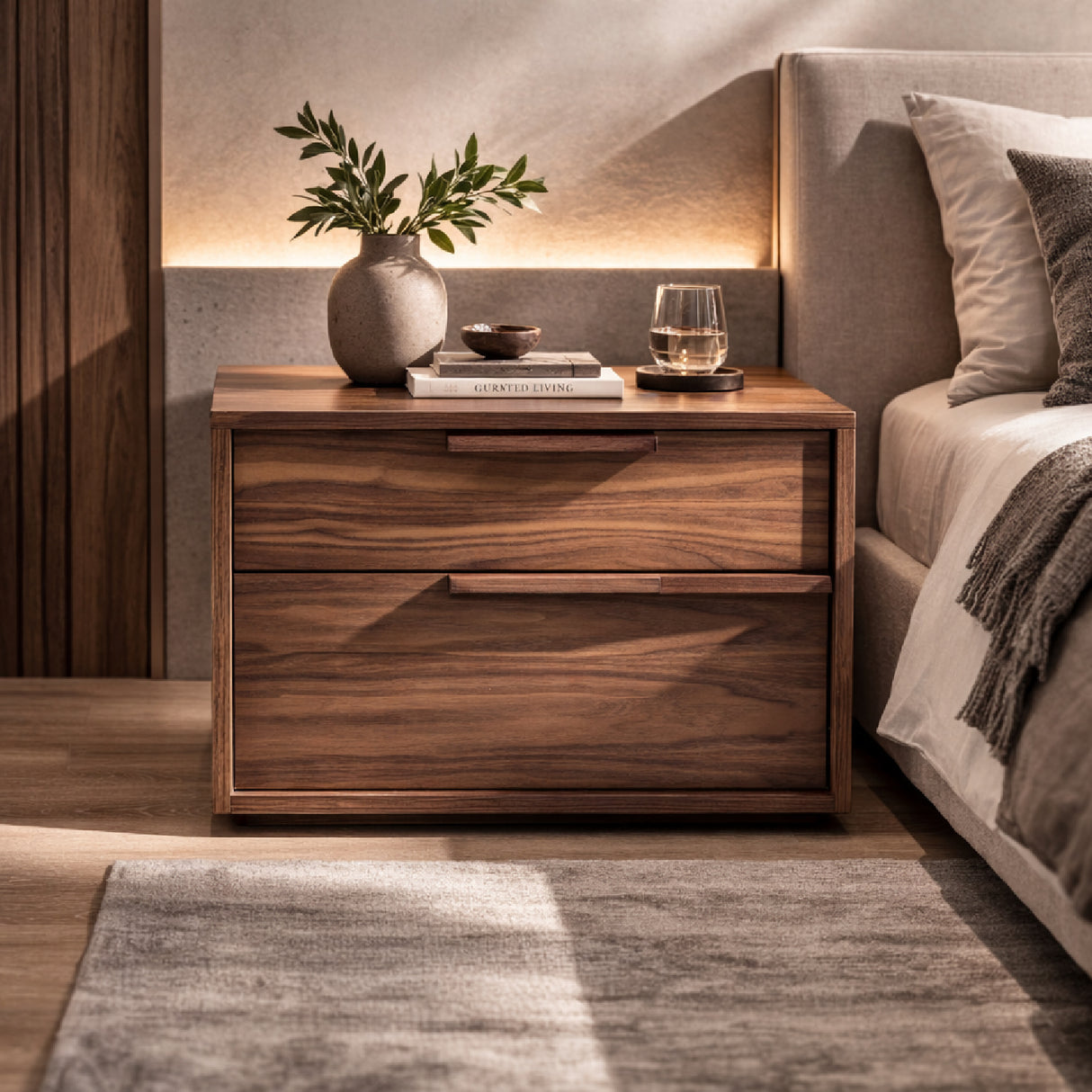   2-Drawer Walnut Veneer Nightstand | Oroa.com