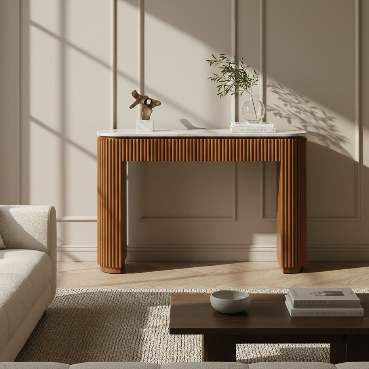   Fluted Wood Base Console Table | Oroa.com