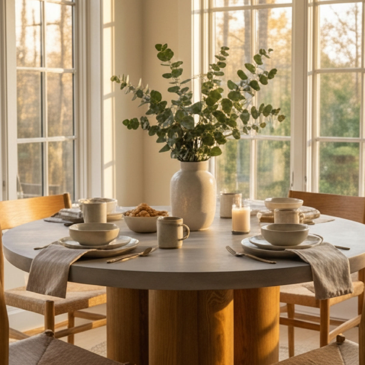   Walnut Base Round Dining Table | Oroa.com