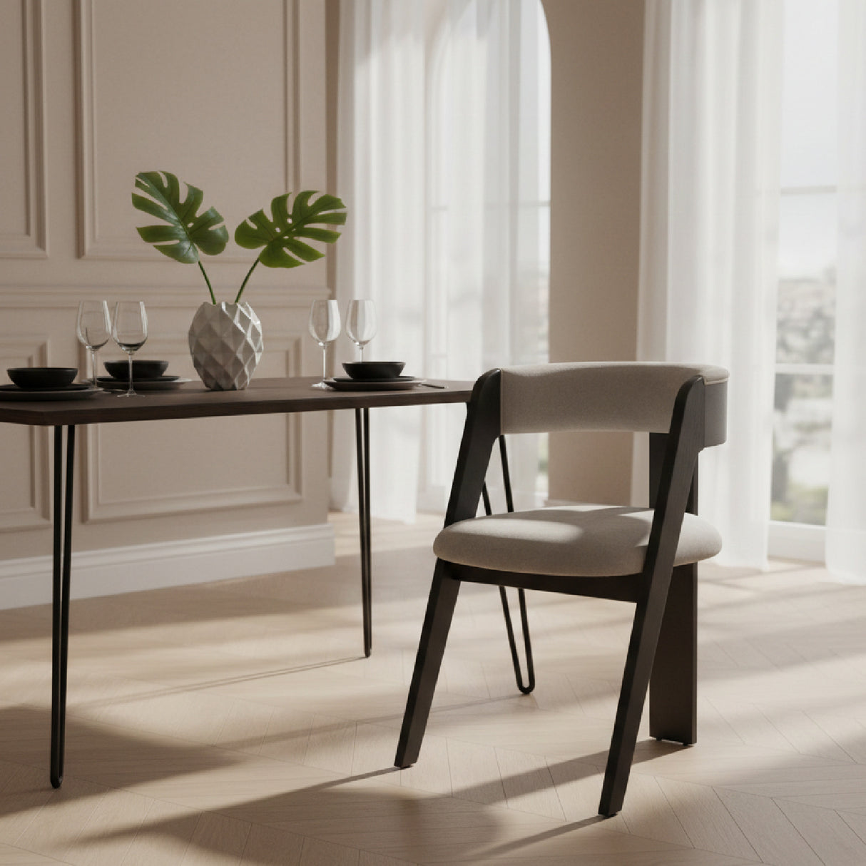   Wood Framed Curve Dining Chairs (2) | Oroa.com
