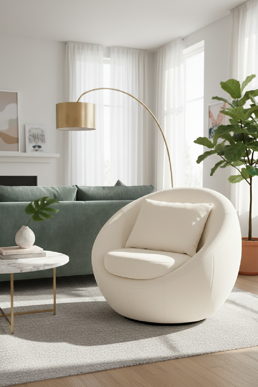 White Round Swivel Accent Chair | OROA Modern Gypsum | Oroa.com