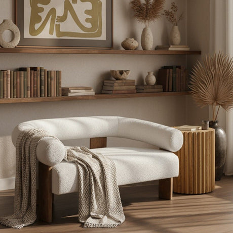 Oak-Framed White Loveseat | OROA Modern Aledo