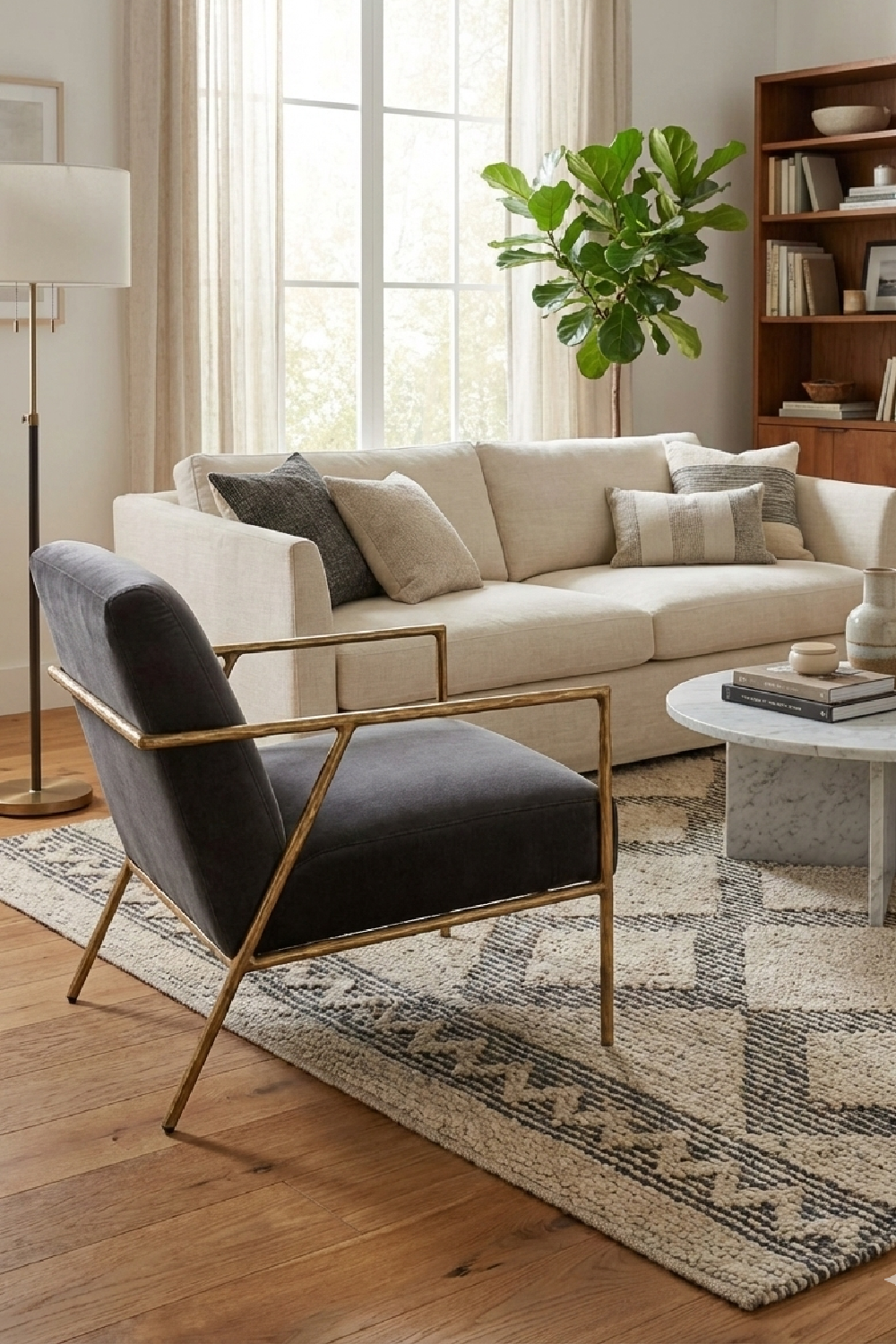 Gold-Framed Gray Velvet Accent Chair | OROA Modern Gibbons | Oroa.com