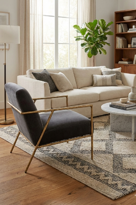 Gold-Framed Gray Velvet Accent Chair | OROA Modern Gibbons | Oroa.com