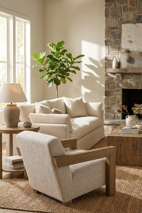 Wood-Framed Beige Accent Chair | OROA Modern Dalhart | Oroa.com