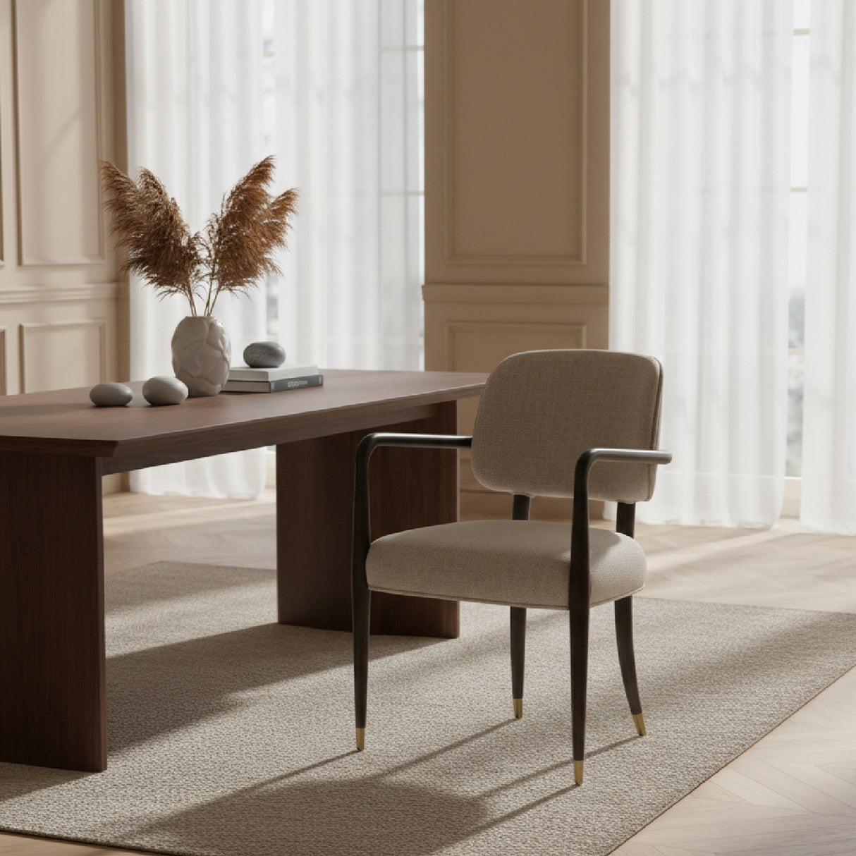   Oak Framed Beige Dining Chair | Oroa.com