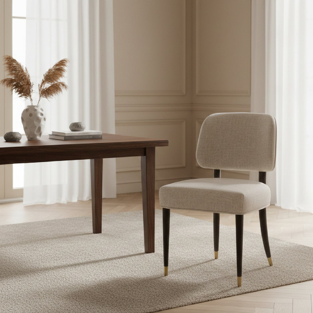   Oak Framed Beige Side Chair | Oroa.com