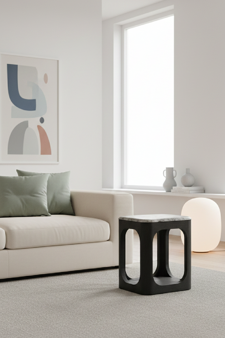 White Granite End Table | OROA Modern Marco