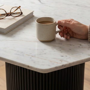 Hexagonal White Marble Dining Table | OROA Modern Rivas