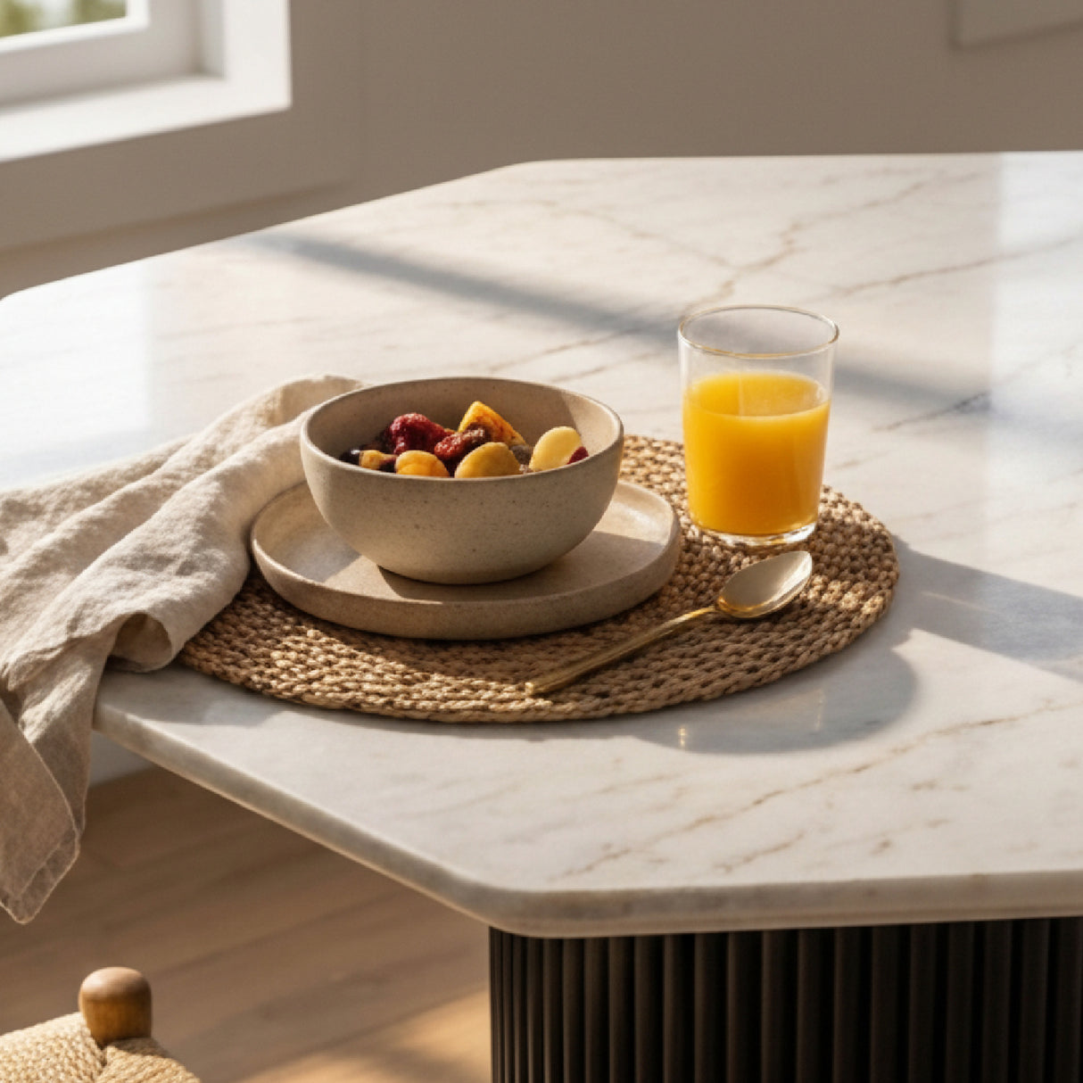 Hexagonal White Marble Dining Table | OROA Modern Rivas