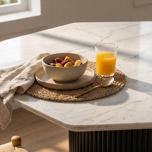 Hexagonal White Marble Dining Table | OROA Modern Rivas