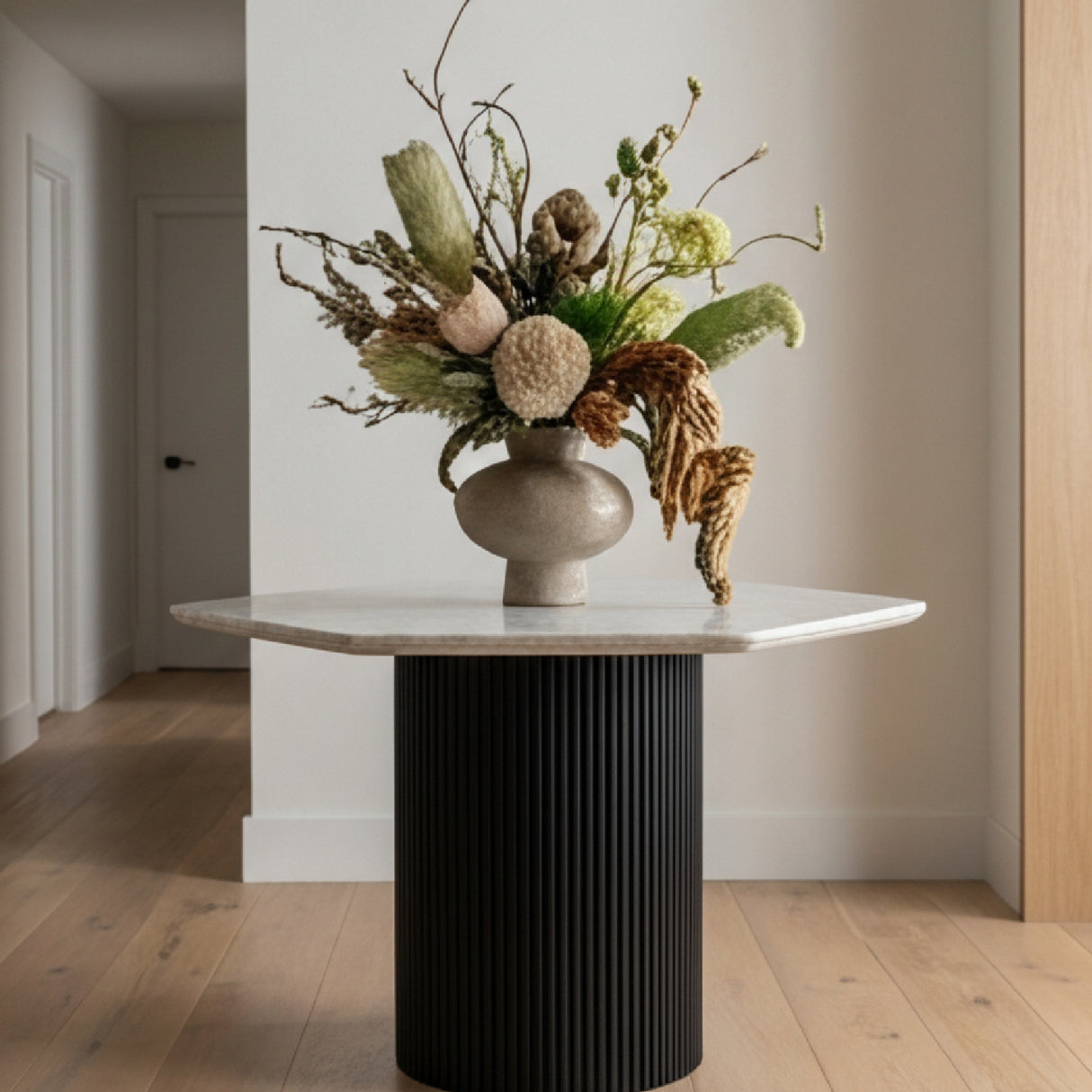 Hexagonal White Marble Dining Table | OROA Modern Rivas