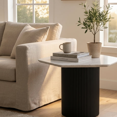 Hexagonal White Marble Dining Table | OROA Modern Rivas