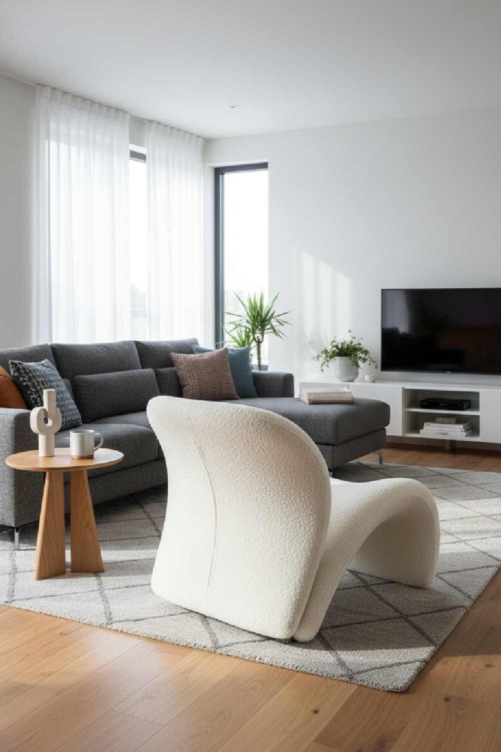 White Vegan Leather Curved Accent Chair | OROA Modern Donovan | Oroa.com