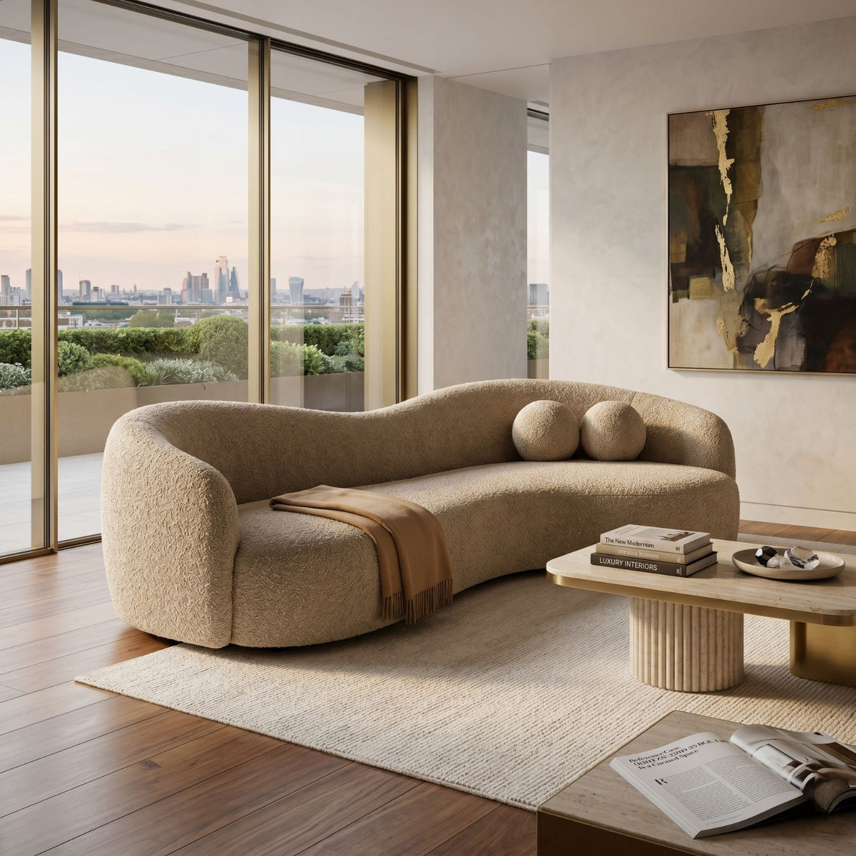   Calico - Contemporary Tan Fabric 3-Seat Sofa | Oroa.com
